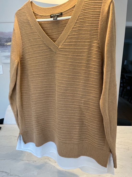 Hilary Radley Sweaters - Hilary Radley Camel V-Neck Ribbed Sweater